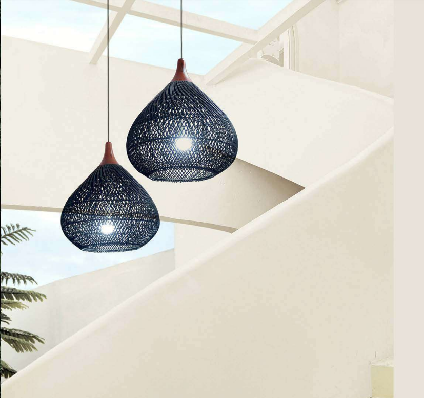 CAPELLA Ceiling lamp black rattan D50 cm