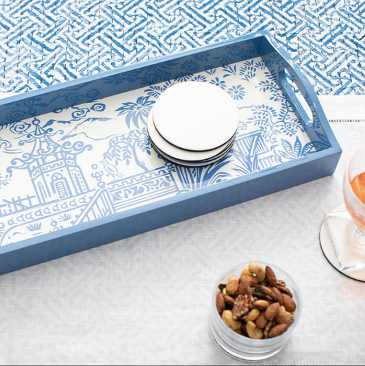 Caspari Serveringsbakke Lak Blå