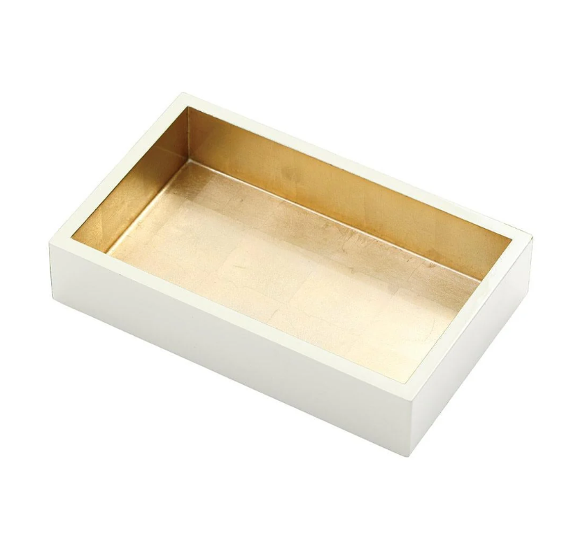 Firkantet lakbakke i elfenben og guld - Håndlavet serveringsbakke Vietnam