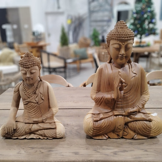 Mediterende Buddha i teak 40 cm / 23 cm