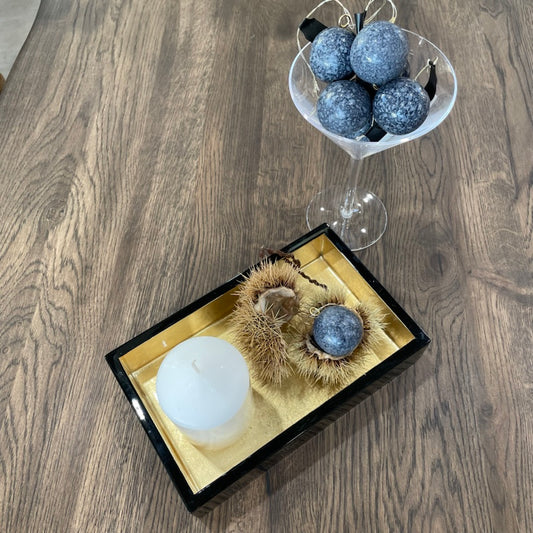 Firkantet lak serveringsbakke Sort & guld