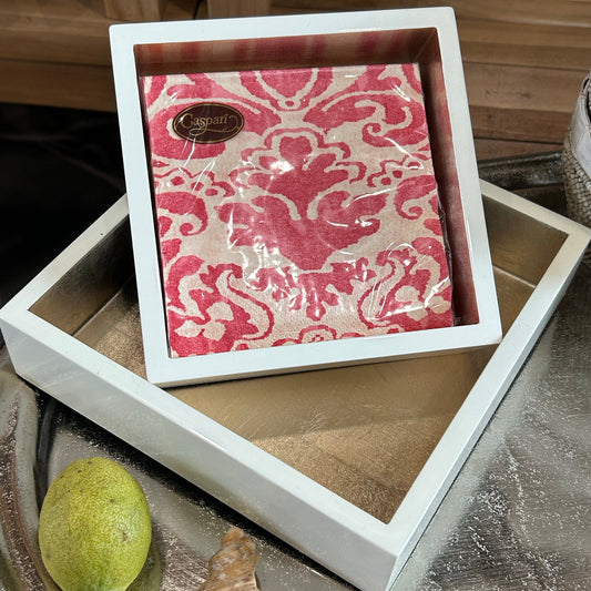 Firkantet lak serveringsbakke Elfenben & guld