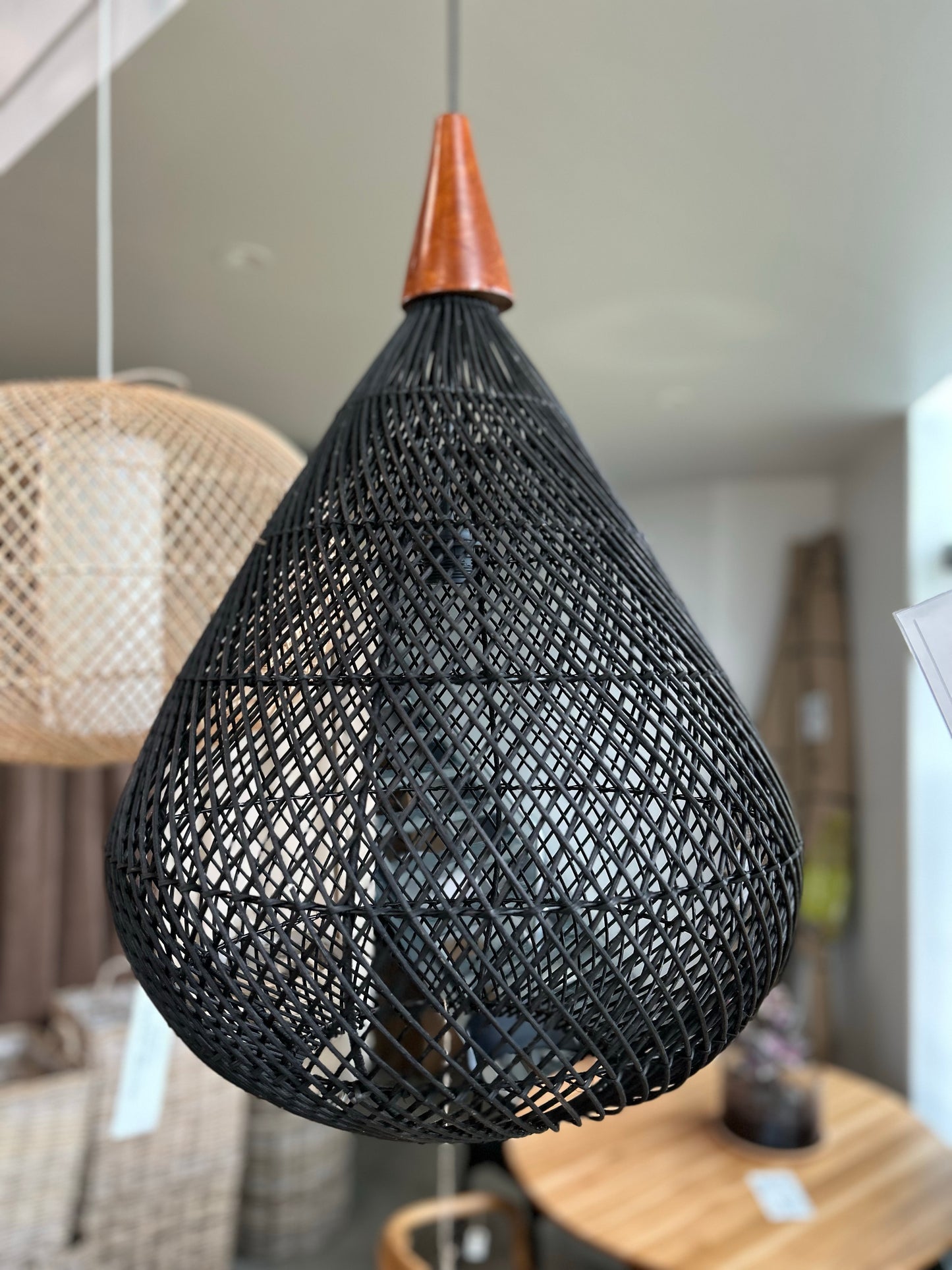 CAPELLA Ceiling lamp black rattan D50 cm