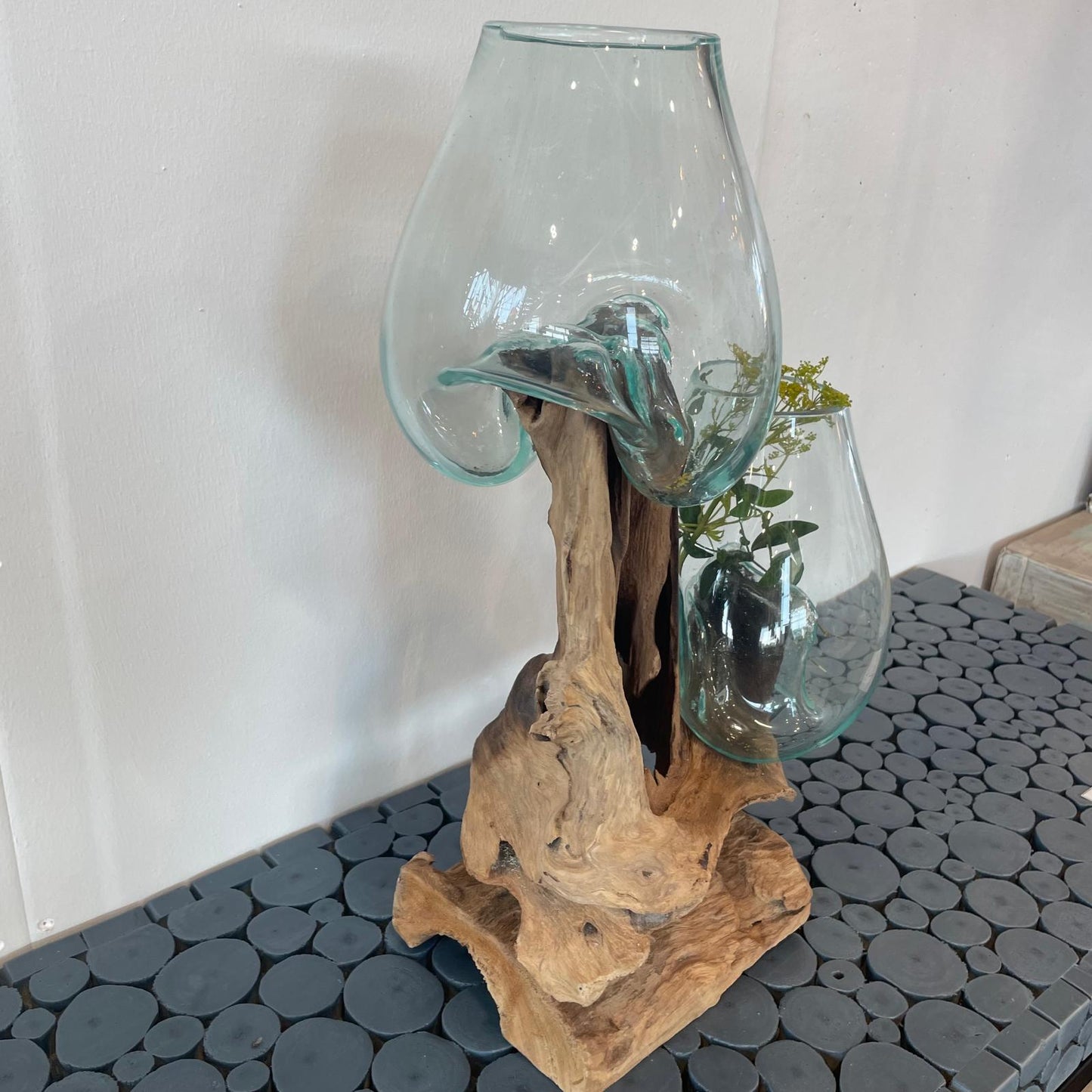 Twin Glasskål med Teak