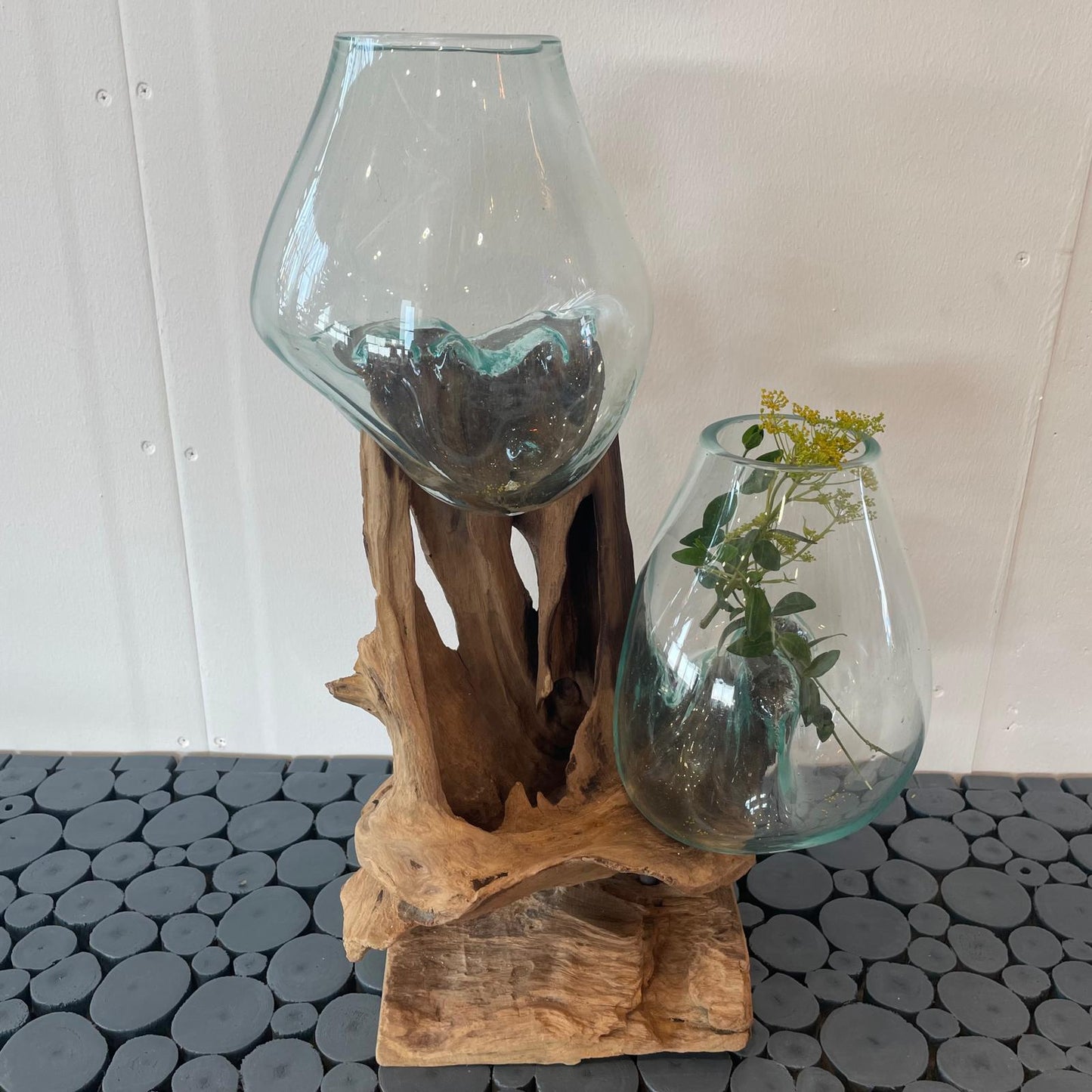 Twin Glasskål med Teak