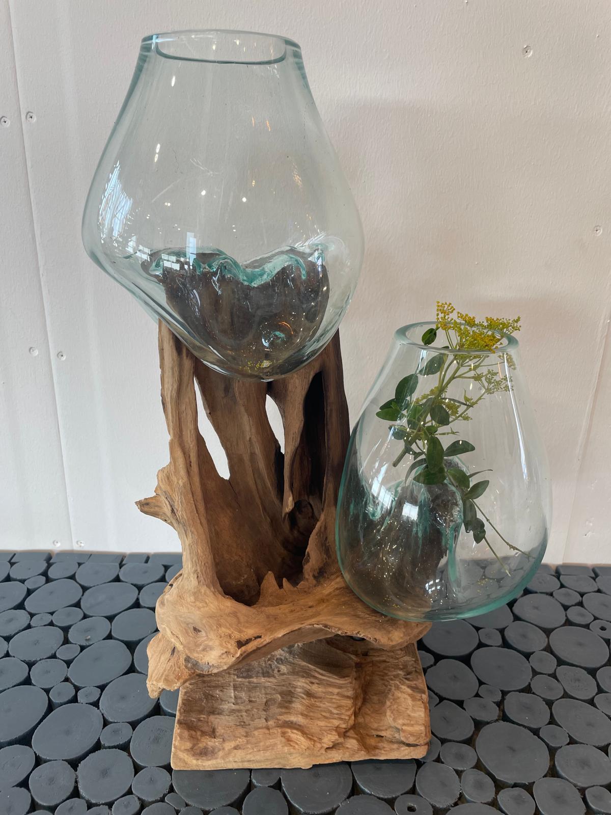 Twin Glasskål med Teak
