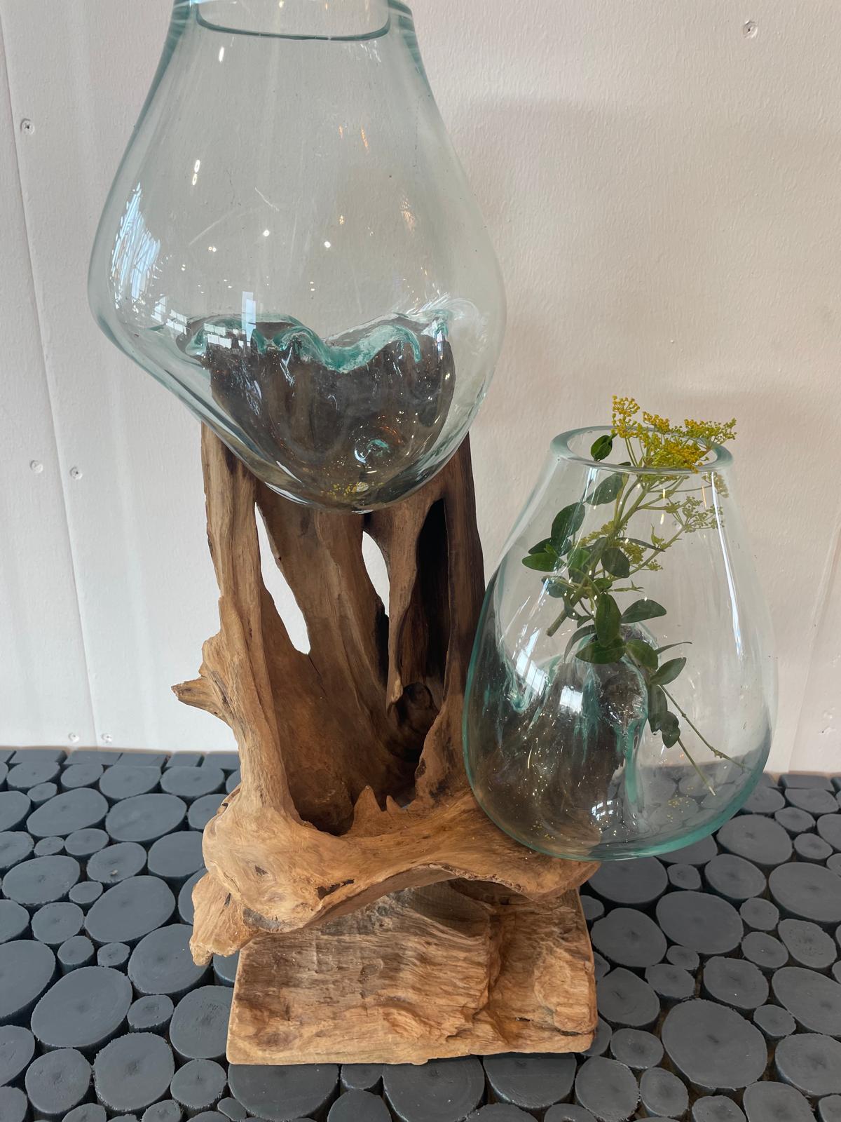 Twin Glasskål med Teak