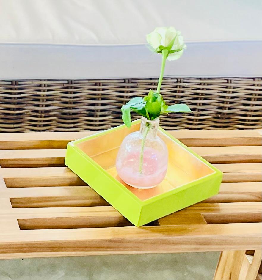 Kvadratisk lack serveringsbricka Grön & guld