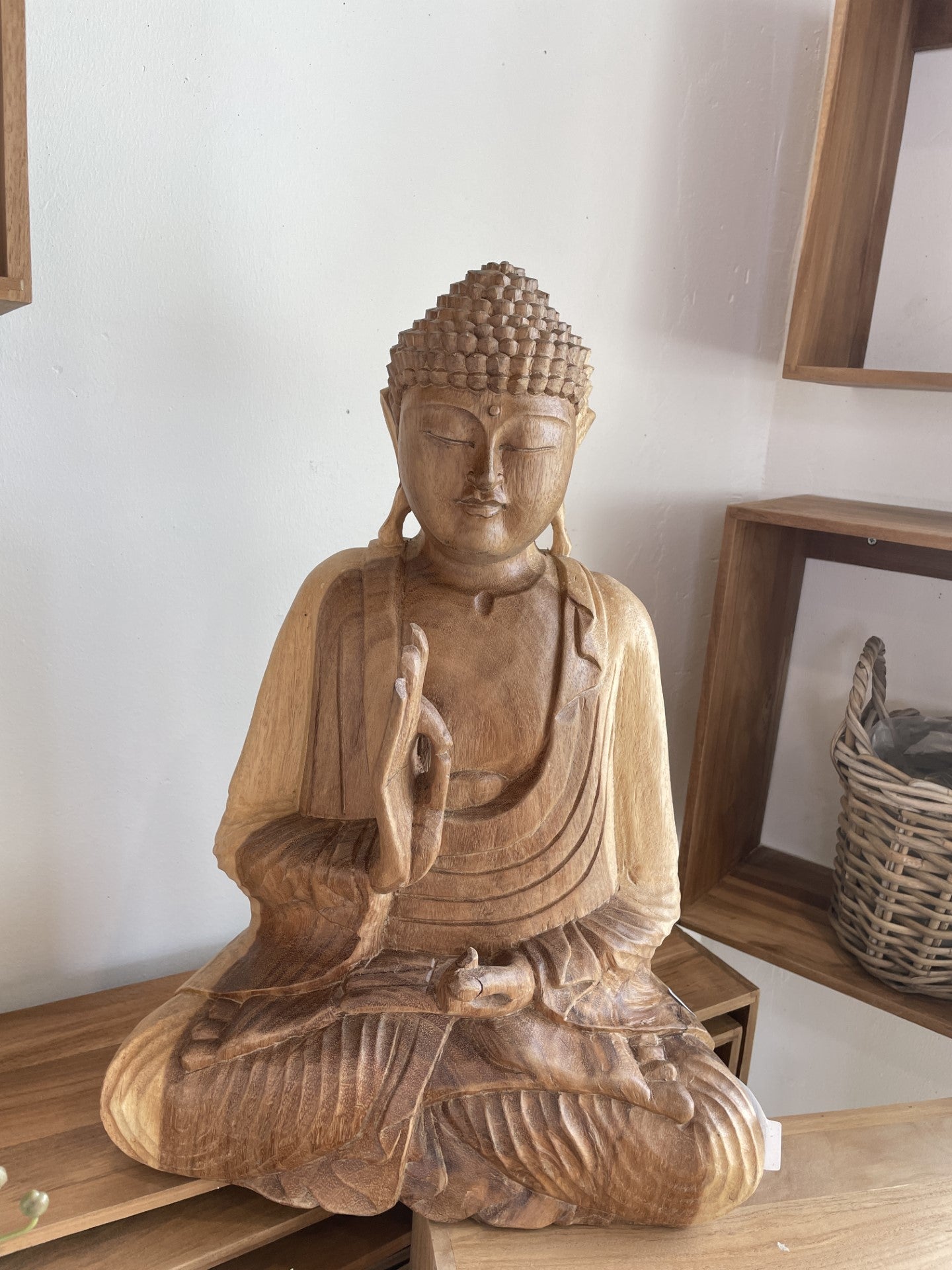 Mediterende Buddha i teak 40 cm / 23 cm
