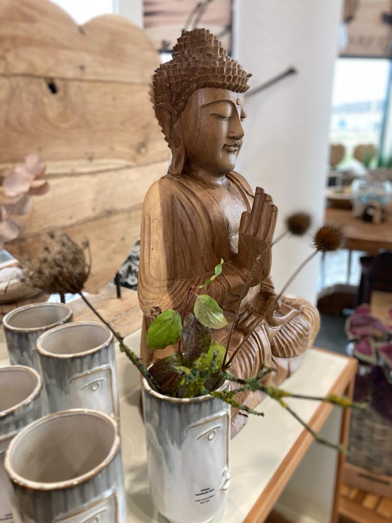 Mediterende Buddha i teak 40 cm / 23 cm