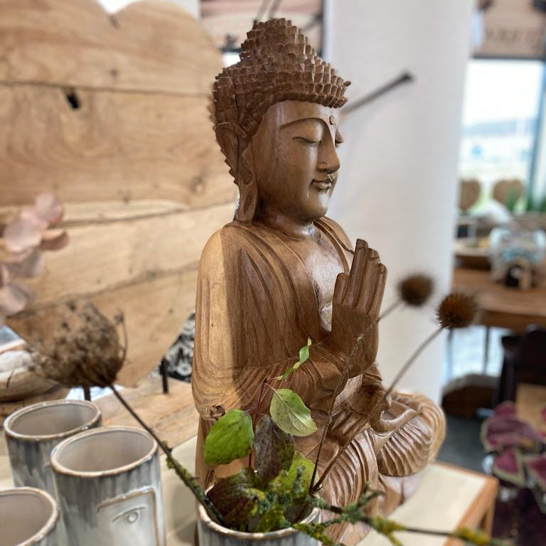 Mediterande Buddha i teak 40 cm / 23 cm