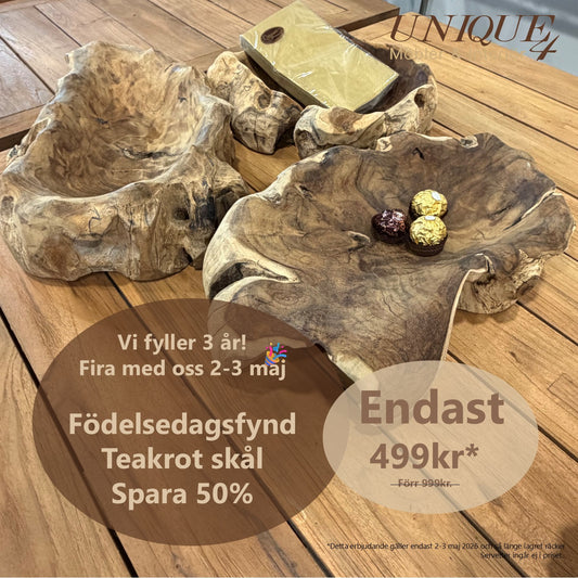 TEAK ROT Skål 30 cm - Handsnidad Teakrot Dekorationsskål