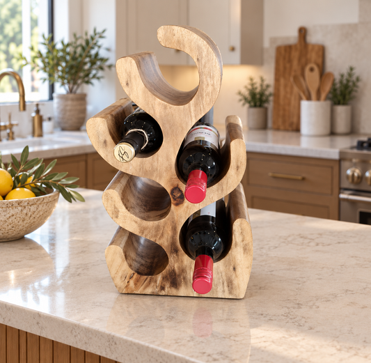 Cactus Wine Rack in Solid Suar Wood – For 6 Wine Bottles