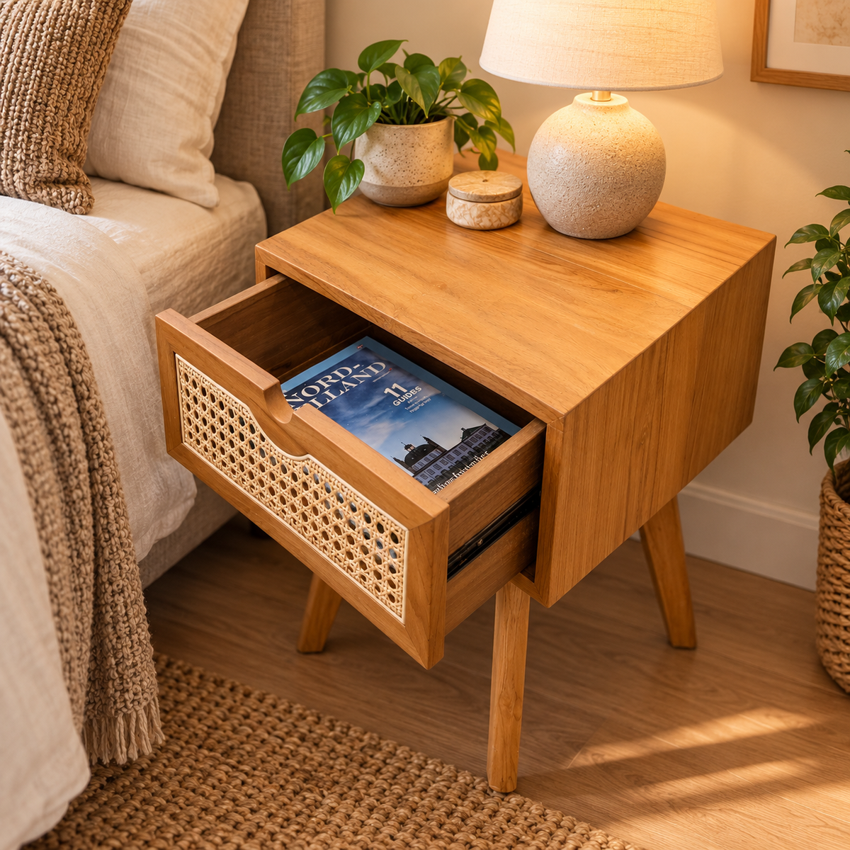 HAWANA Side Table Teak with Rattan Box 45x35 cm