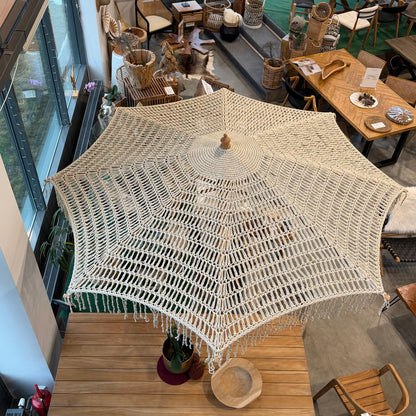 Kendara Virkad Parasoll 250 cm – Beige Lyxmodell i Bomull & Trä