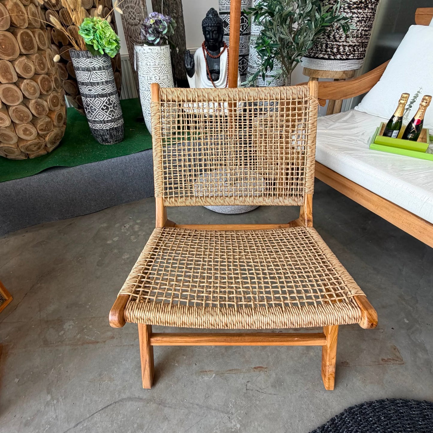 Damar Loungestol i Teak & Flätad Rep – Natur