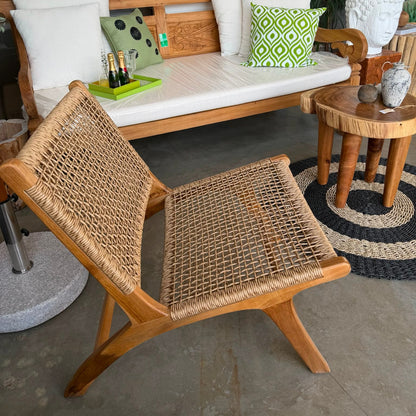 Damar Loungestol i Teak & Flätad Rep – Natur