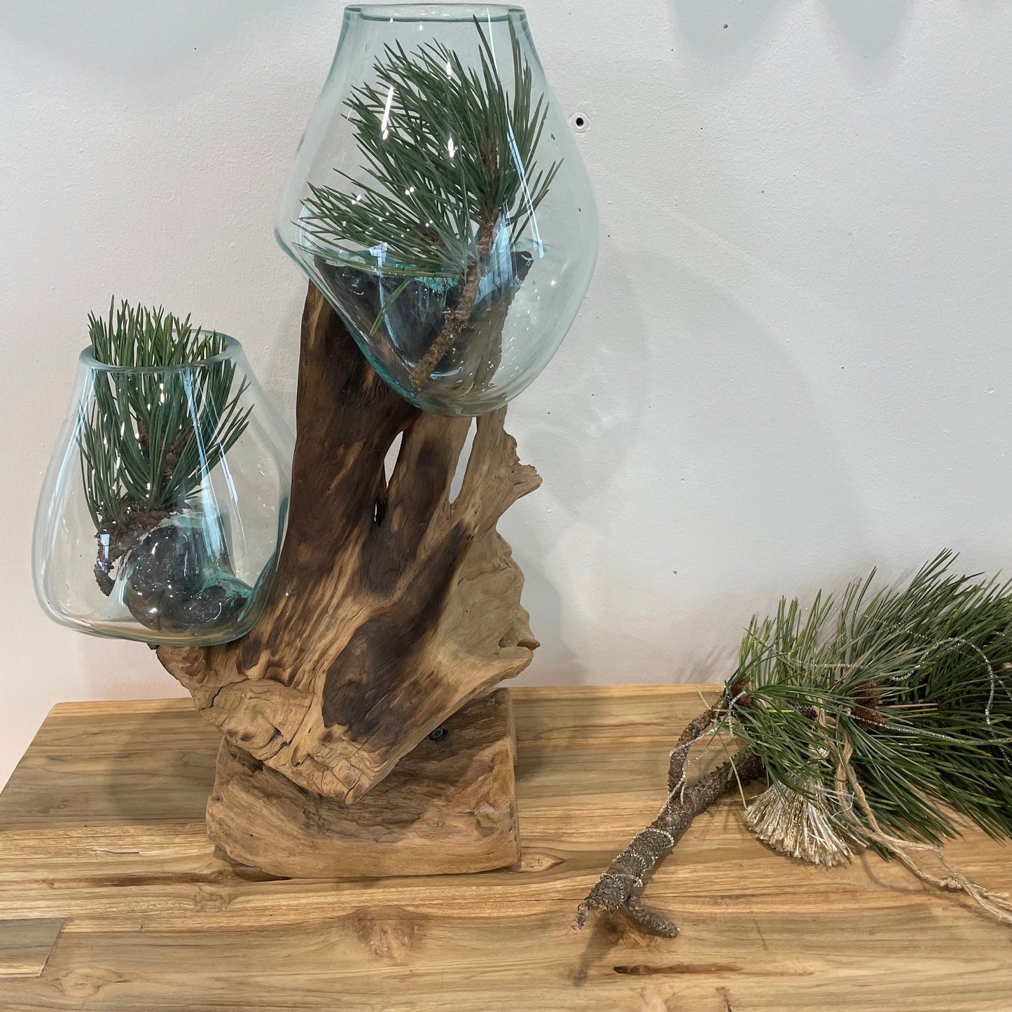 Twin Glasskål med Teak