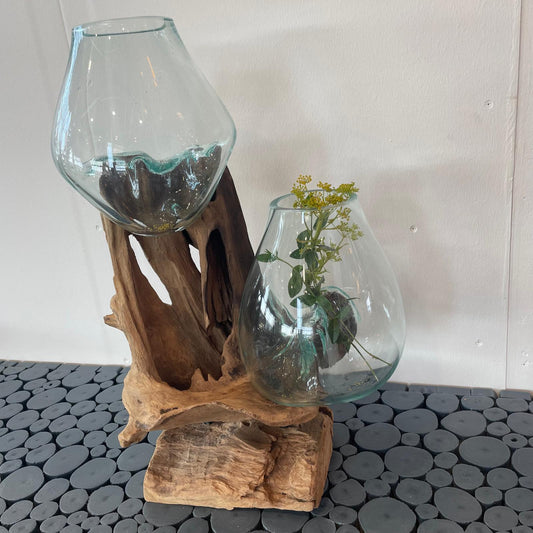 Twin Glasskål med Teak