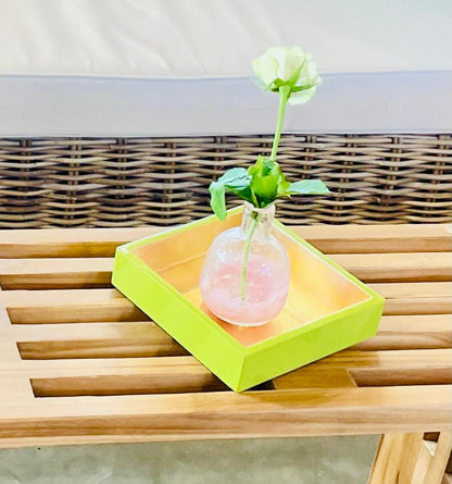 Kvadratisk lack serveringsbricka Grön & guld