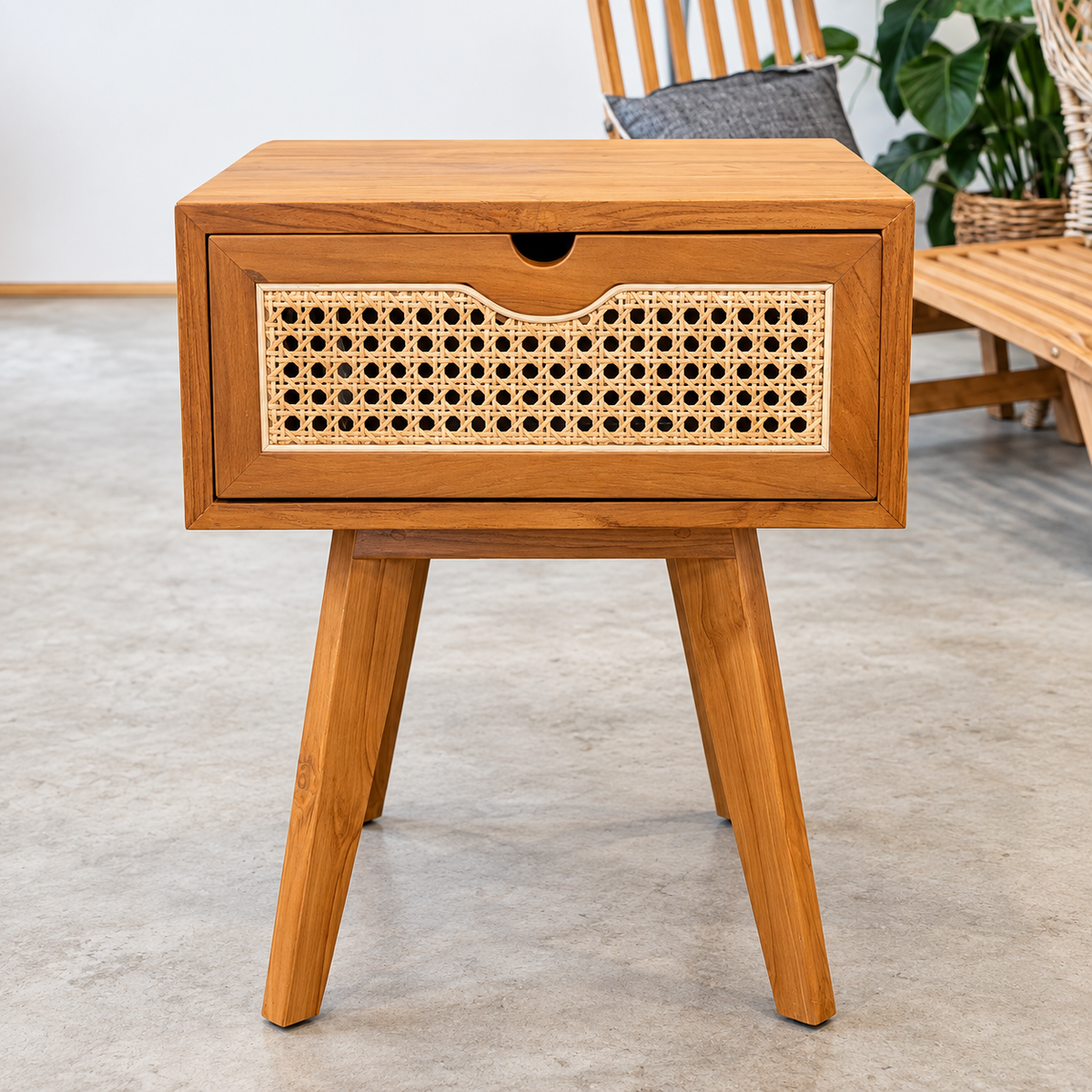 HAWANA Side Table Teak with Rattan Box 45x35 cm