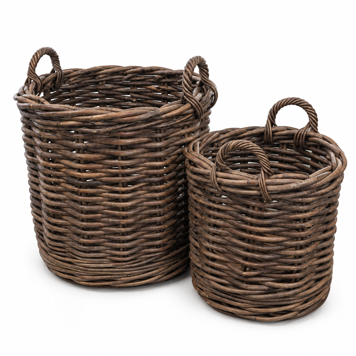 Rottingkorgar Premium med Hjul Set 2 Delar - Mörkbrun Ø60/50 cm