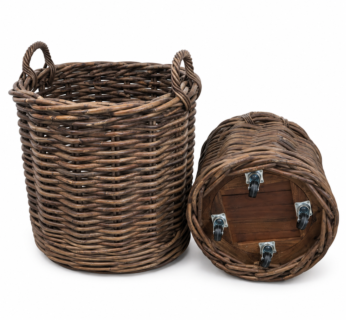Rottingkorgar Premium med Hjul Set 2 Delar - Mörkbrun Ø60/50 cm