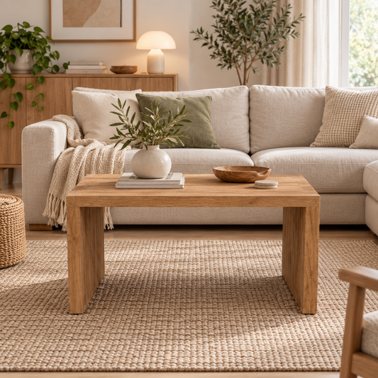 Tabanan sofabord i massivt teaktræ – rustikt design 80/100 cm