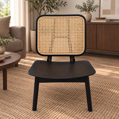 DIVA Fåtölj i Teak med Naturflätad Rygg – Elegant Inomhusmöbel