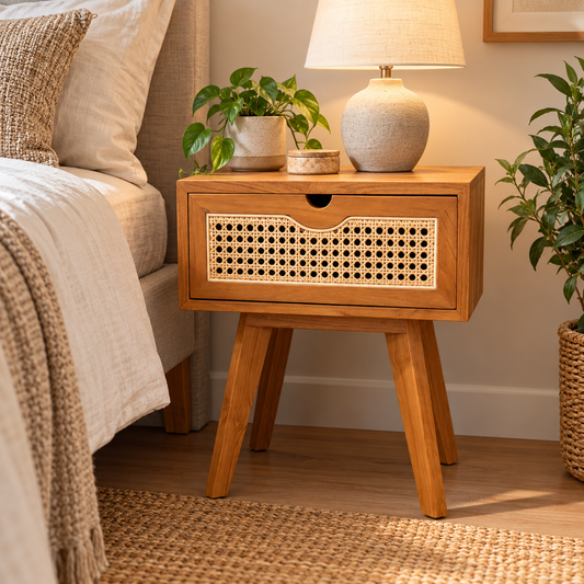HAWANA Sidobord Teak med Rottinglåda 45x35 cm