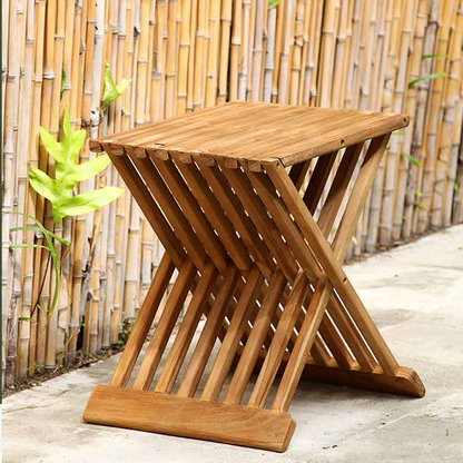 Linea Stepi Hopfällbart Sidobord & Pall Teak Ø45 cm - Multifunktionell Teakmöbel