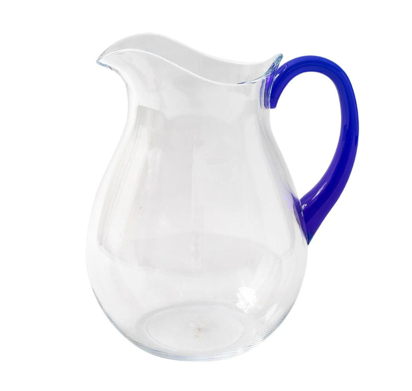 Akrylkande i klar farve med koboltfarvet håndtag - Holdbar og stilfuld