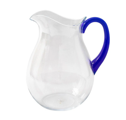 Akrylkande i klar farve med koboltfarvet håndtag - Holdbar og stilfuld