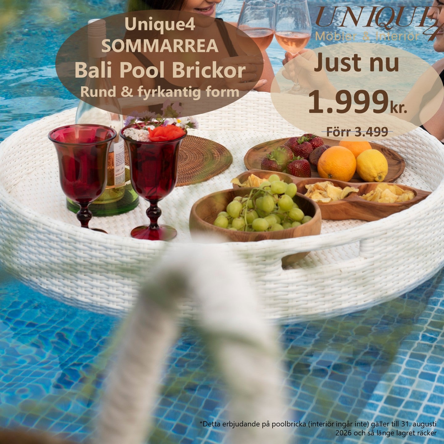 Floating Pool Tray Rectangular - Grey Synthetic Rattan 80cm