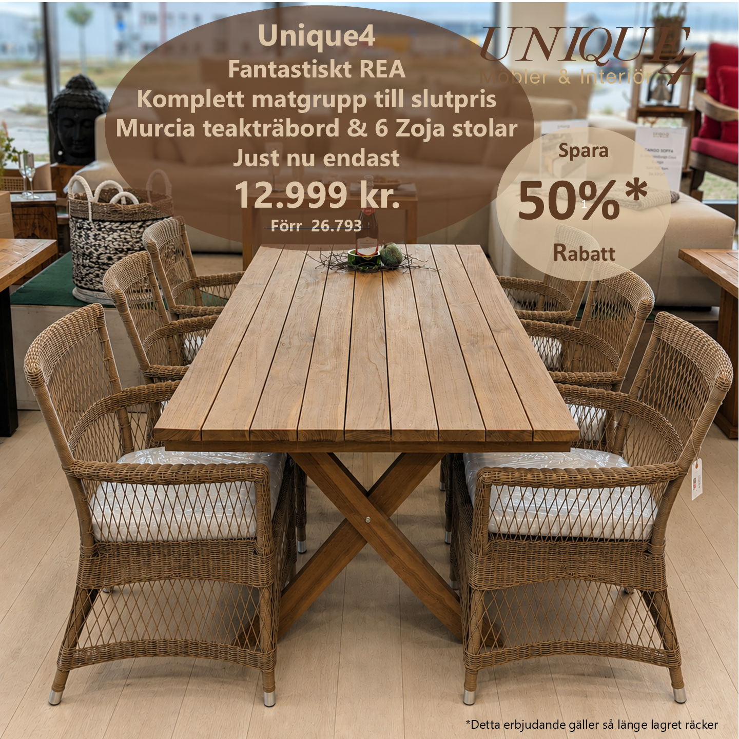 Murcia matgrupp med 6 ZOJA stolar – teak &amp; polyrotting