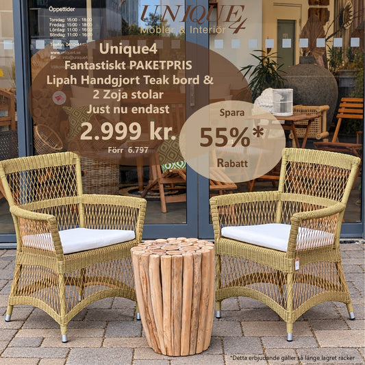 LIPAH Sidobord i Teak + 2 ZOJA Stolar