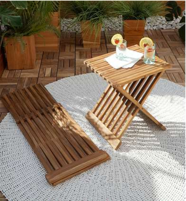 Linea Stepi Hopfällbart Sidobord & Pall Teak Ø45 cm - Multifunktionell Teakmöbel