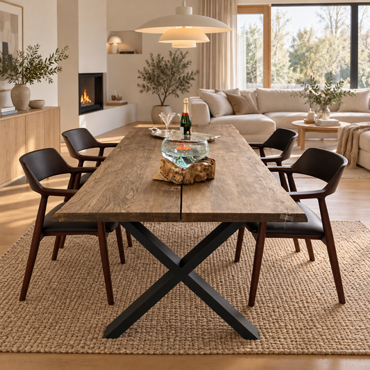 Kurland Dining Table Dark Oiled Oak Live Edge 200-300cm | Natural Edge
