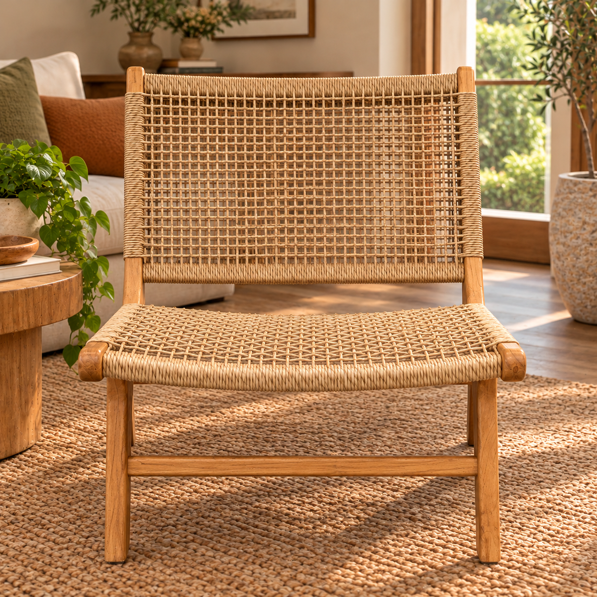 Damar Loungestol i Teak & Flätad Rep – Natur