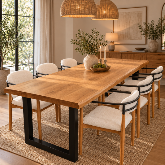 Batur Matbord Teak Live Edge 250x100 cm | Vågig Kant Svarta Stålben