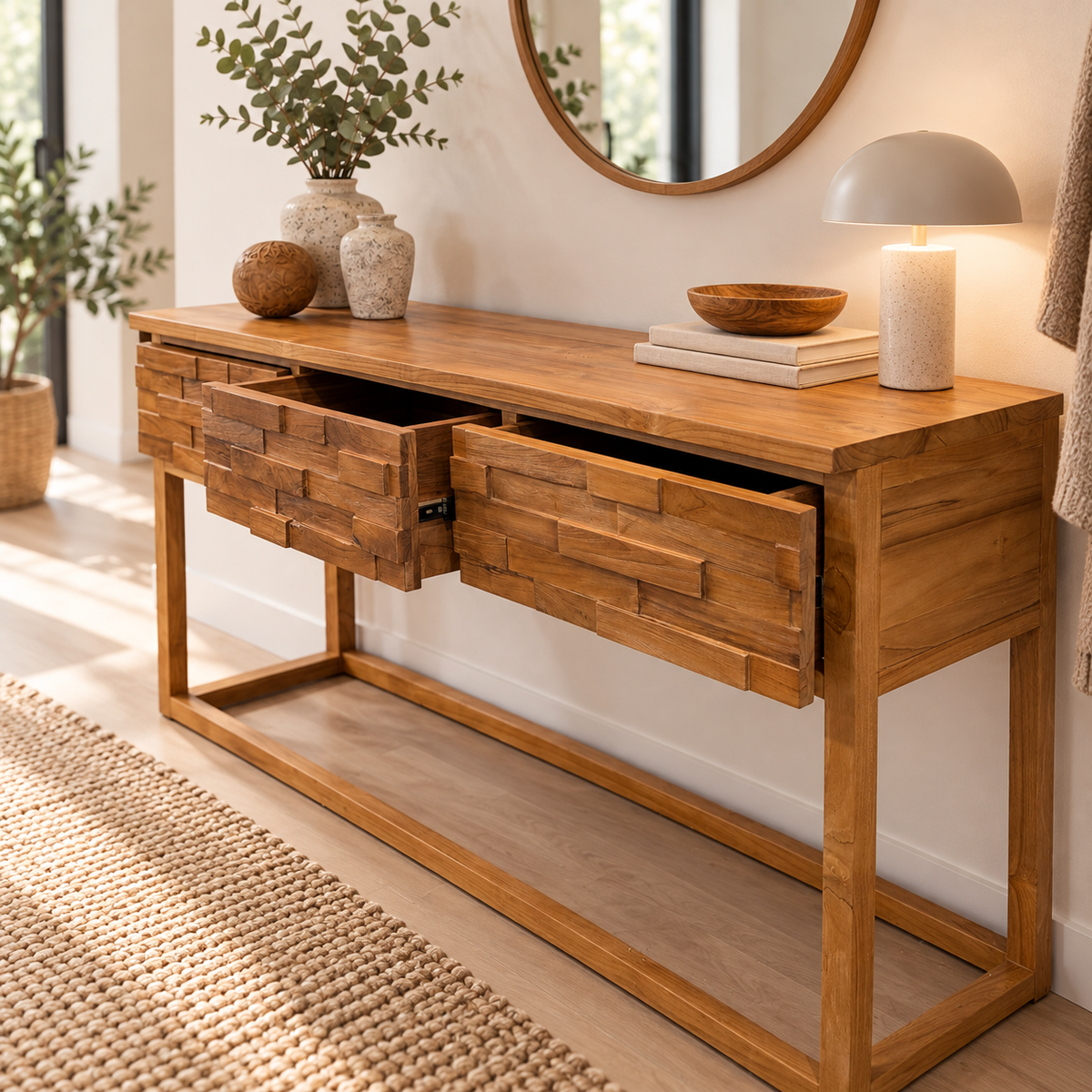 TAMA Konsolbord Teak 150 cm – 3 Lådor