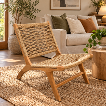 Damar Loungestol i Teak & Flätad Rep – Natur