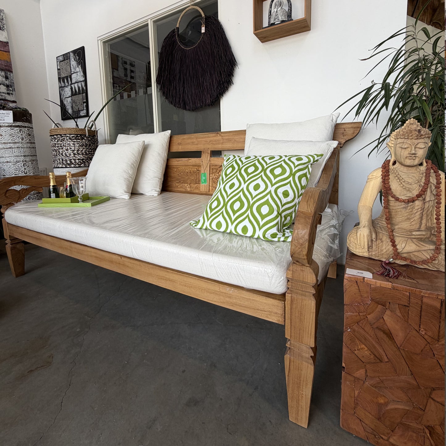 Cantik Trädgårdssoffa i Återvunnet Teak – Dagbädd 210cm med Dynor