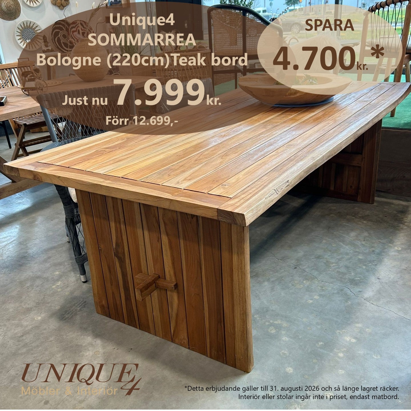 Bologne Dining Table Teak 220 cm - Garden Table Natural Edge